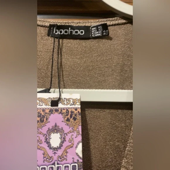 Boohoo gold metallic long-sleeve midi or maxi dress Sz 12 - Picture 6 of 6